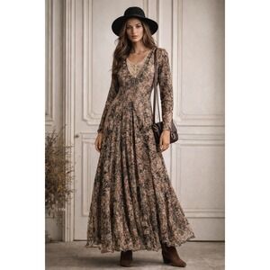 Vintage Starina Lace Maxi Dress Womens S Fits M Brown Boho Grunge Cottage Gypsy